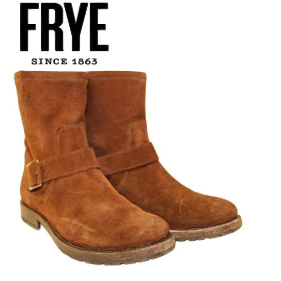 Frye Shoes - Frye Natalie Short Engineer Brown Suede Pull On Boots 7